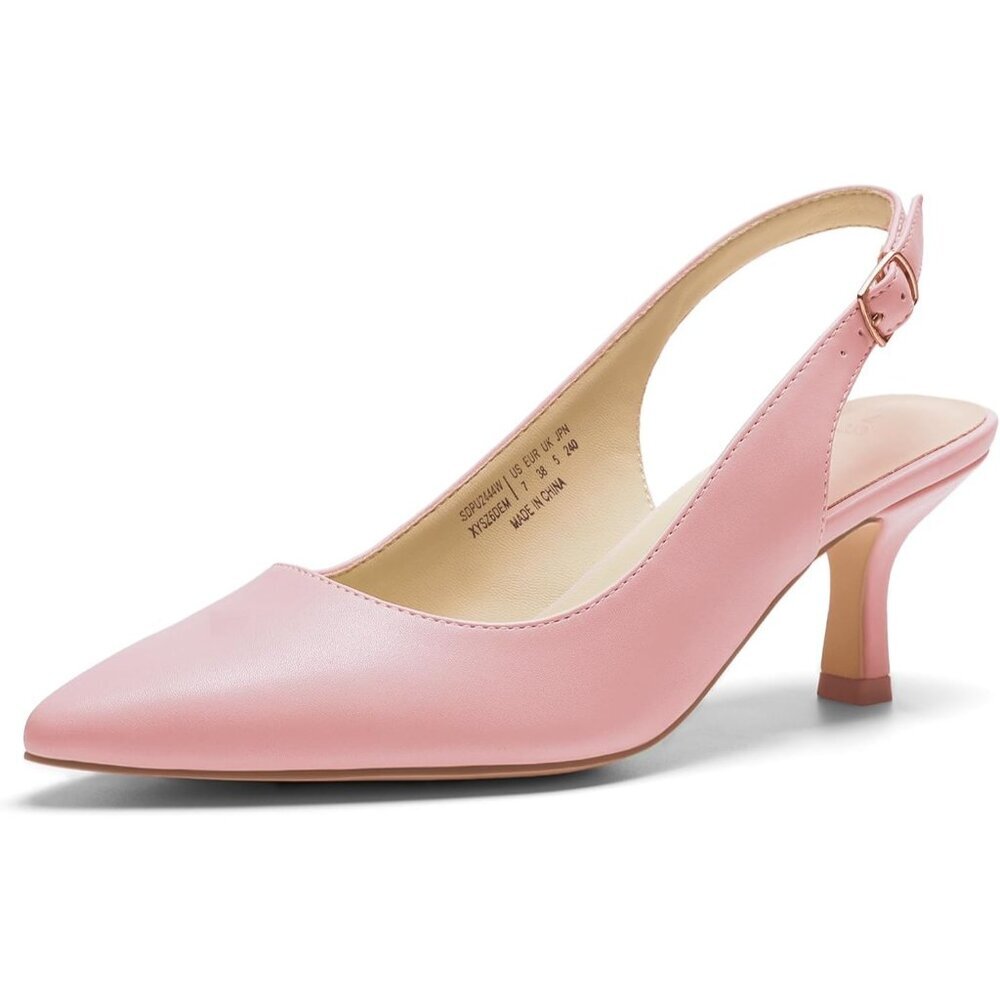 Women's Pink-Pu Slingback Pointed Toe Low Pumps Casual Stylish Kitten Sandal